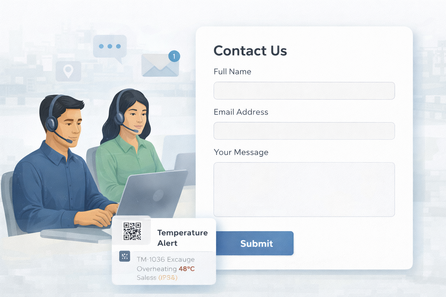 Contact TrackJi visual showing industrial asset traceability consultation and workflow planning