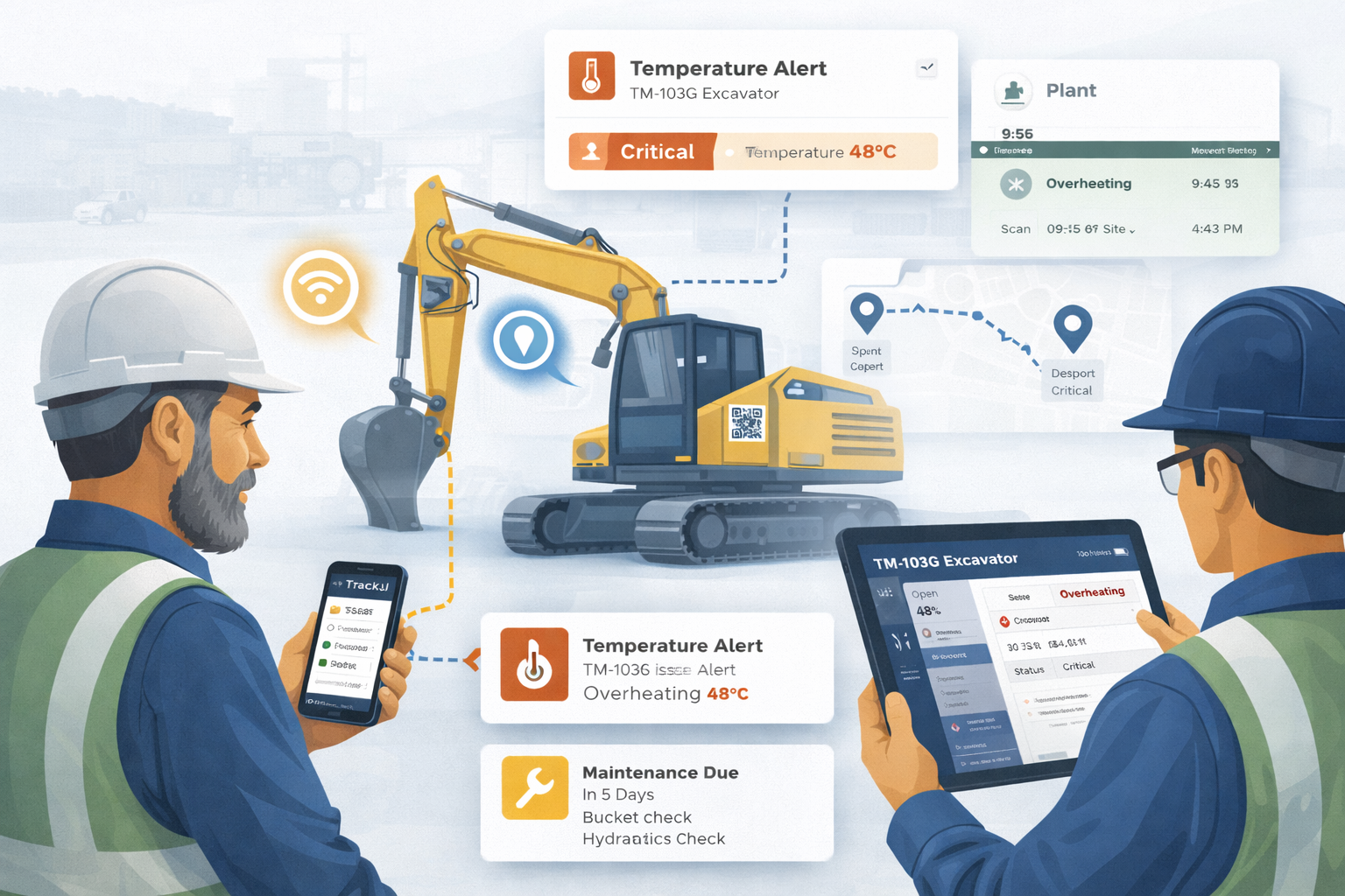 Sensor-enabled asset tracking visual showing optional Industry 4.0 signals linked to industrial assets